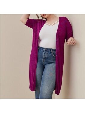 torrid Magenta Purple Longline Button-Front Short Sleeve Cardigan